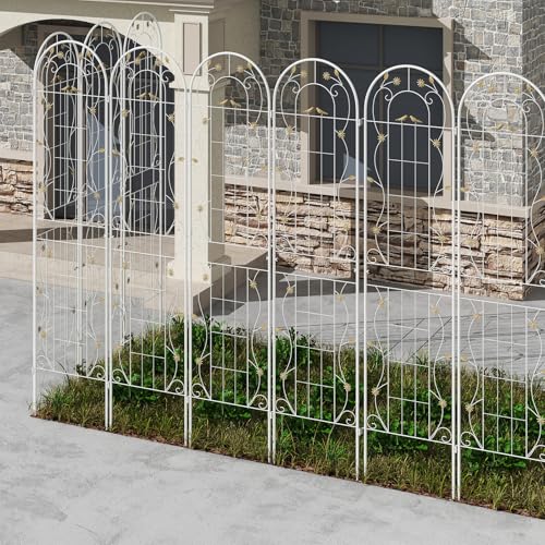 COSTWAY Rankgitter Metall, 2er Set, dekorativer Gartenzaun, freistehende Rankhilfe, Spalier Garten zum Stecken, Rankspalier für Kletterpflanzen Blume Gurke (220 x 50 cm, Weiß)