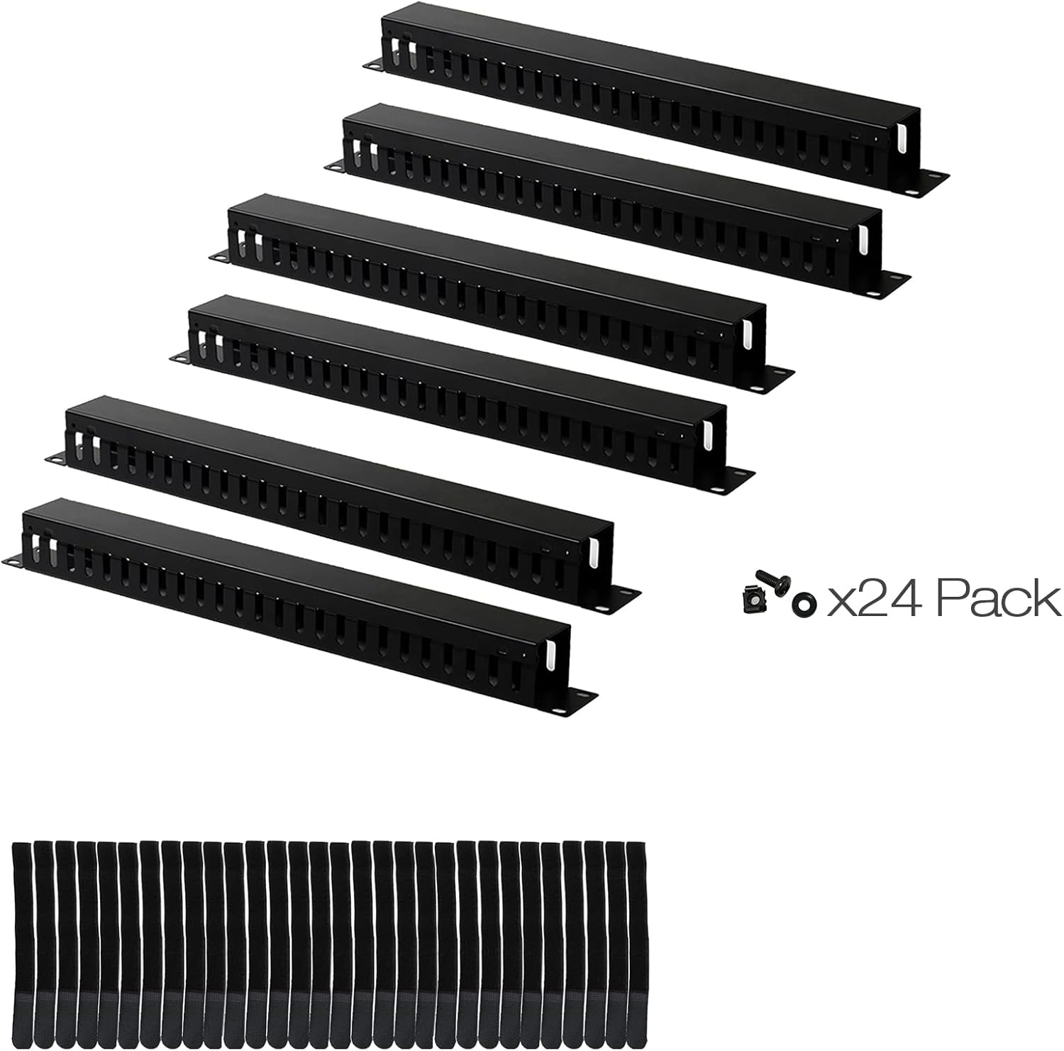 6-Pack 19 Inch 1U Cable Management Horizontal Cable Rack Mount Manager with mounting Screws for Service Rack Cabinet 24 Slot Finger Duct with Cover