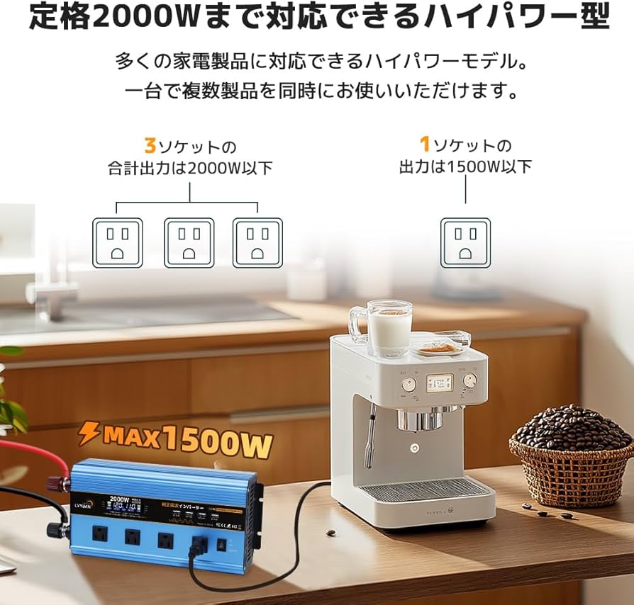 LVYUANインバーター 12V→100V 2000W 最大4000W 正弦波 Amazon | LVYUAN（リョクエン） 正弦波インバーター 12V/2000W