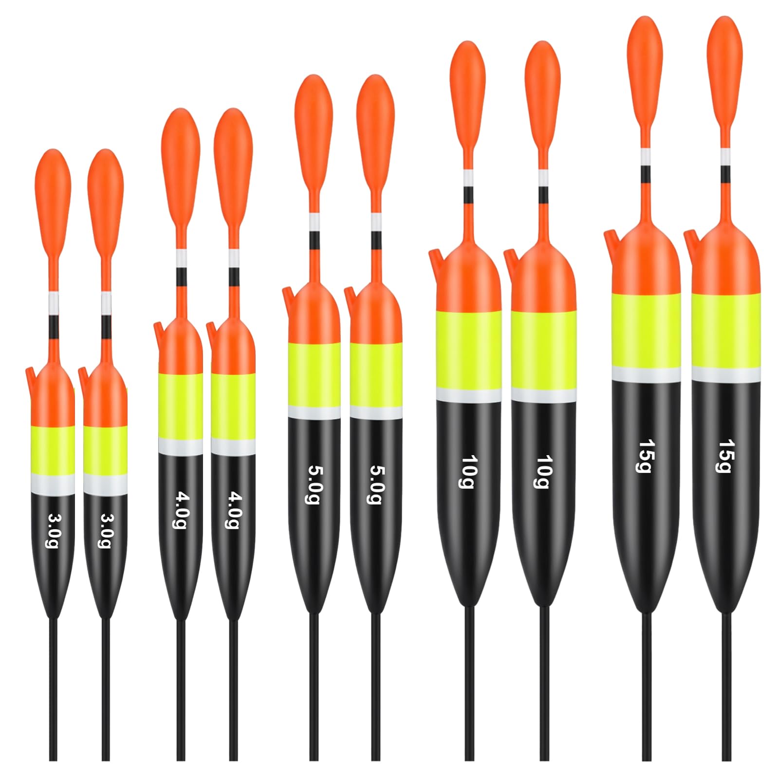 Arrowbash 10 Pcs Fishing Bobbers, Balsa Wood Slip Bobber Set, 3g/4g/5g/10g/15g (≈0.11oz-0.53oz) Vertical Fishing Float for European Carp Fishing&Long Casting