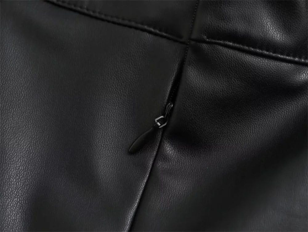 Falda Corta De Mujer - Minifalda Plisada Ancha De Cuero para Mujer, Falda Retro Americana con Cinturón, Ajustada, Lisa, por Encima De La Rodilla, De Invierno