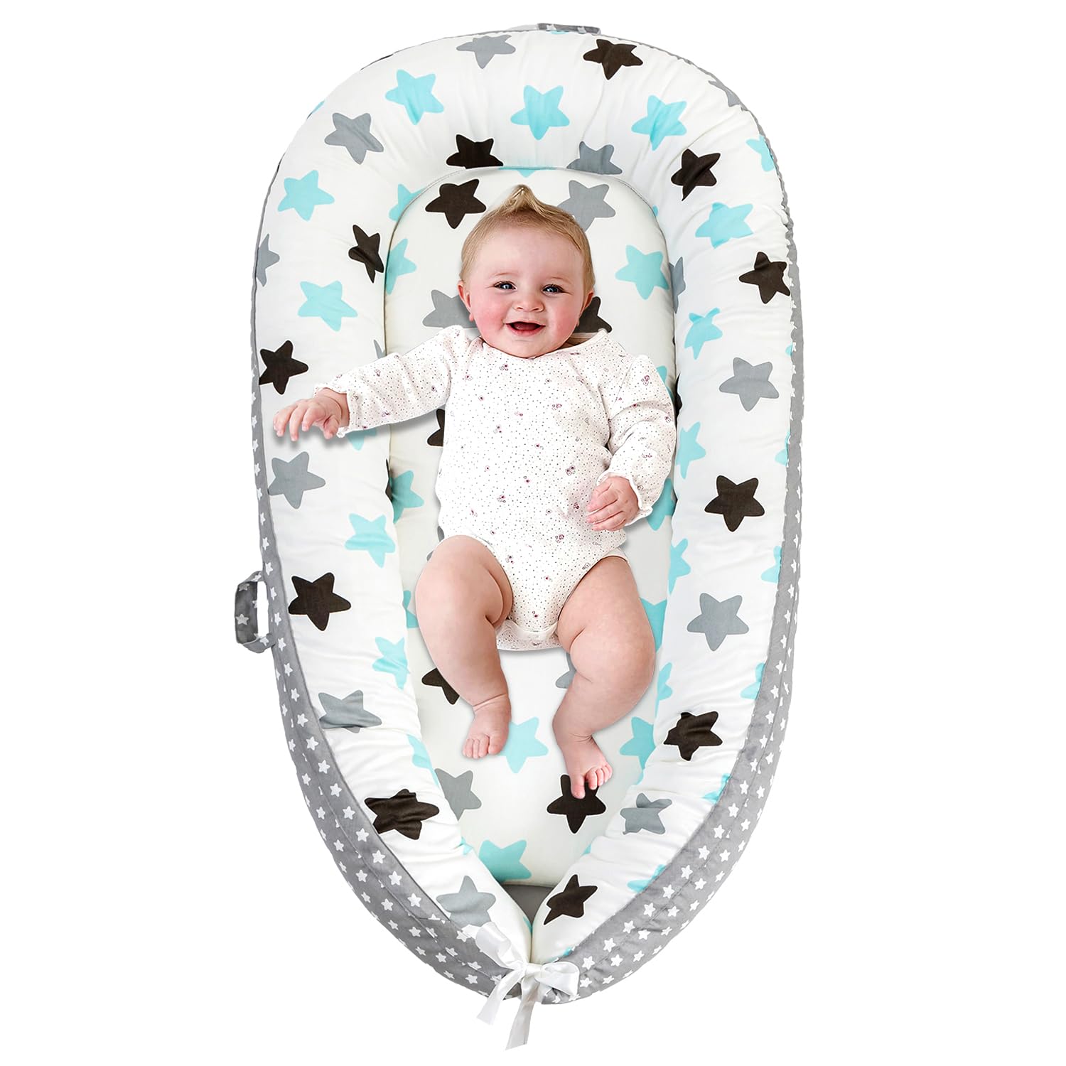 Baby Lounger Pillow for Newborn, Detachable 0-18 Months Infant Nest, Co Sleeper in Bed, Portable Baby Floor Bed Bassinet, Tummy Time Pillow Sleeping Travel Essentials Must Haves Newborn Gifts