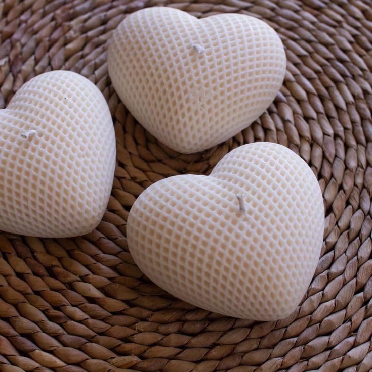 Writtini Heart-Shaped Scented Candles Set of 4 | 12 Hours Burn Smokless | 24g Each, Vanilla & Rose Fragrance, White Grid Texture, Romantic Aromatherapy Candles for Decor, Gifting, Romantic Nights 3