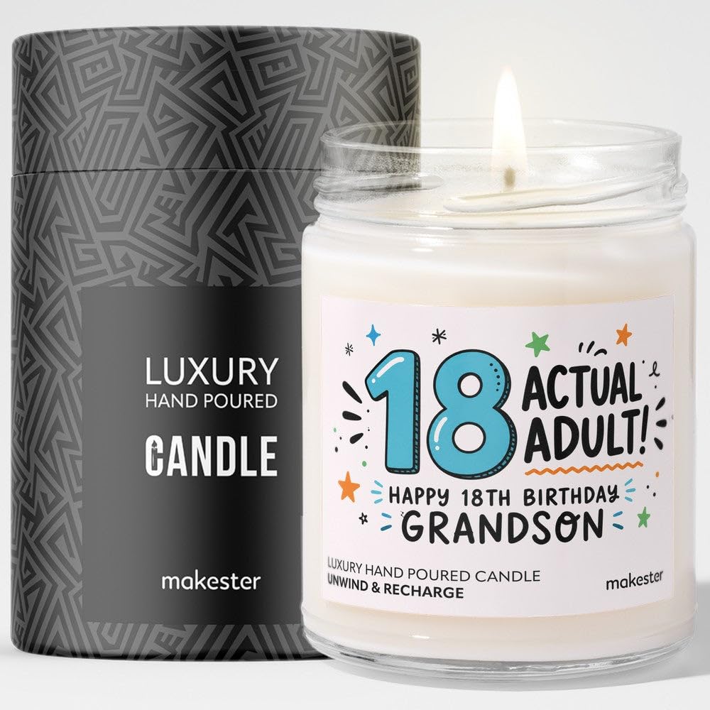 1st Birthday Gift for Grandson - Luxury Soy Wax Candle - Vanilla, Jasmine, Sugared Almond - Makester — image 1