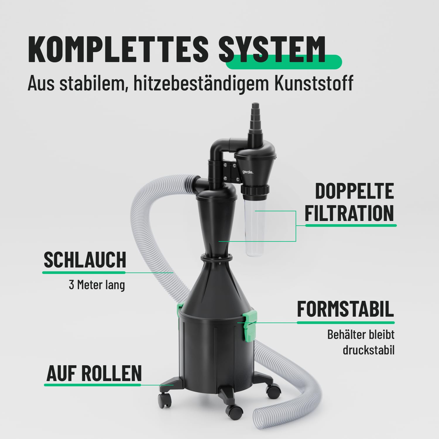 greate 2-Stufen Zyklonabscheider mit Behälter 17 Liter - Verbesserte Version - Zyklon Absaugung Werkstatt mobil oder stationär nutzbar - Staubabscheider Zyklonabscheider Bausatz - Abscheider