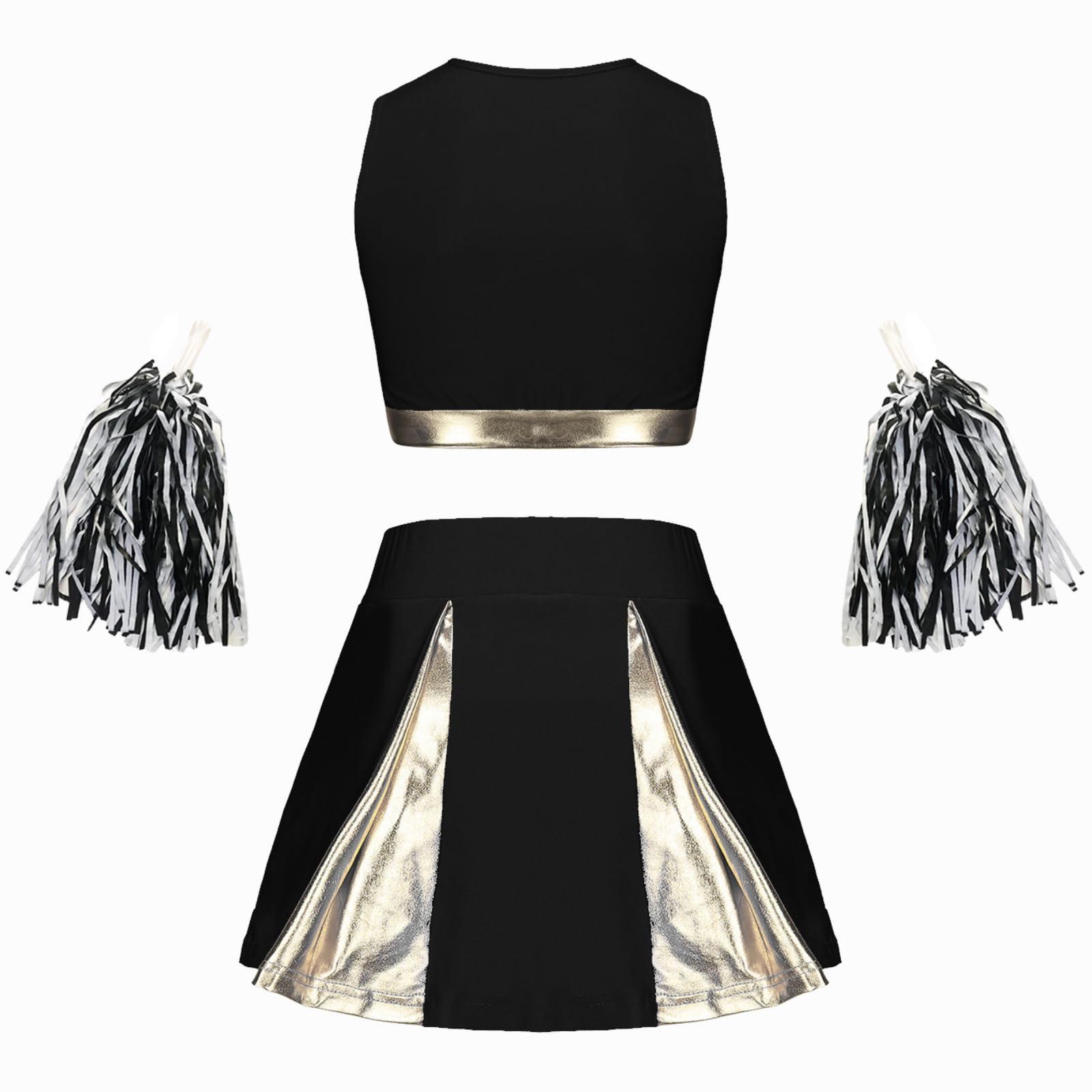 maxToonrain Girls Cheerleader Costume Shiny Gold Accents 3 PCS Kids Cheerleader Outfit with Pom Poms, Top - Image 2