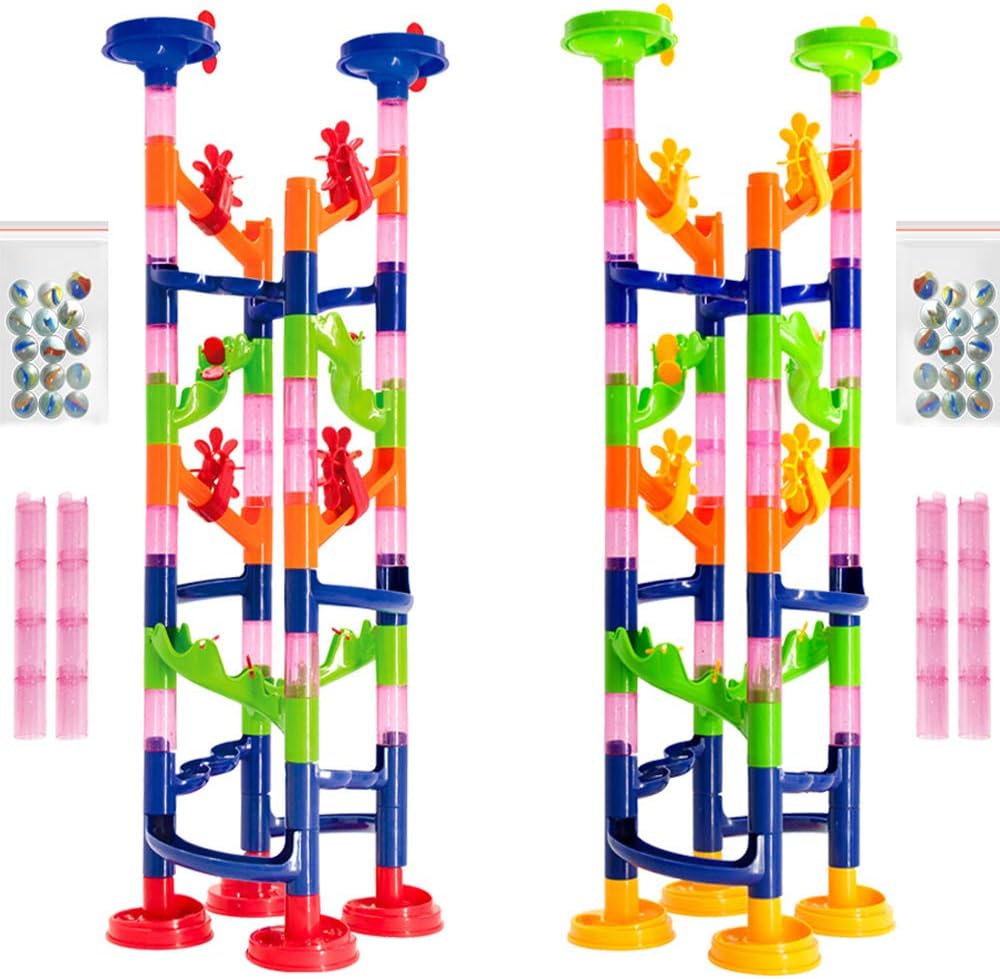WEofferwhatYOUwant Marble Run Coaster Toy Challenge, Twin Track Construction Set with 122 Assembled Pieces - Interactive Building Activity for Children 3 Years and up