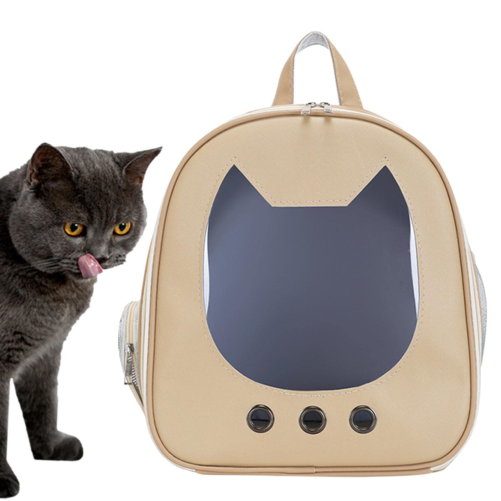 Transportadora Burbuja para Gatos Mochila Transportadora Cápsula Espaciosa Transparente Fabricada en Cuero PU y Tela de Malla Transpirable Apta para, Khaki