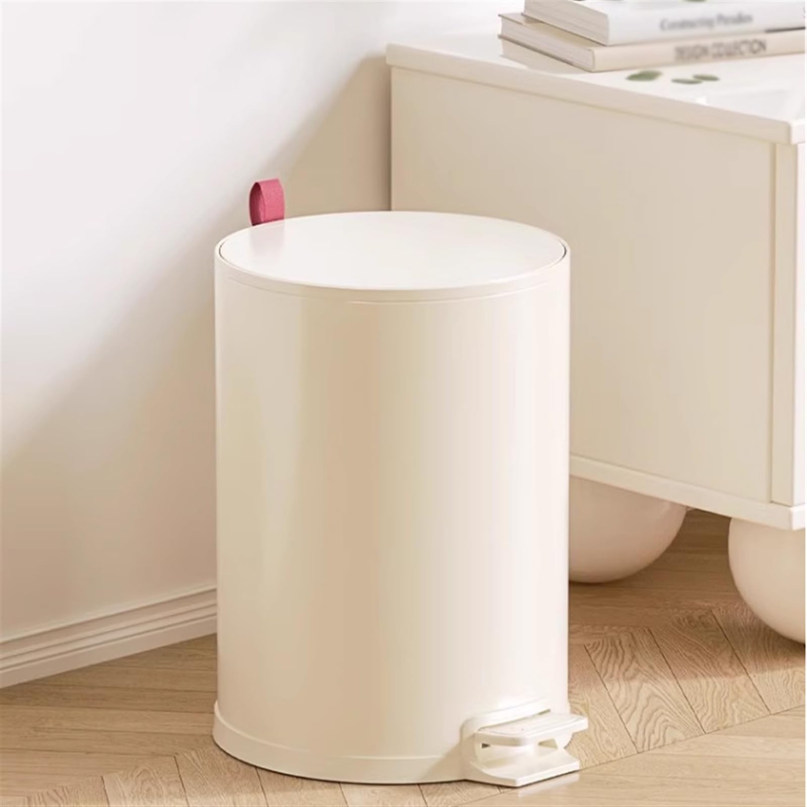Papelera de Escritorio Cubo de Basura Redondo de Acero Inoxidable con Tapa de Cierre Suave, Pedal y Cubo Interior extraíble, 8/10/15 litros Cubo de Basura(Milk White,L)