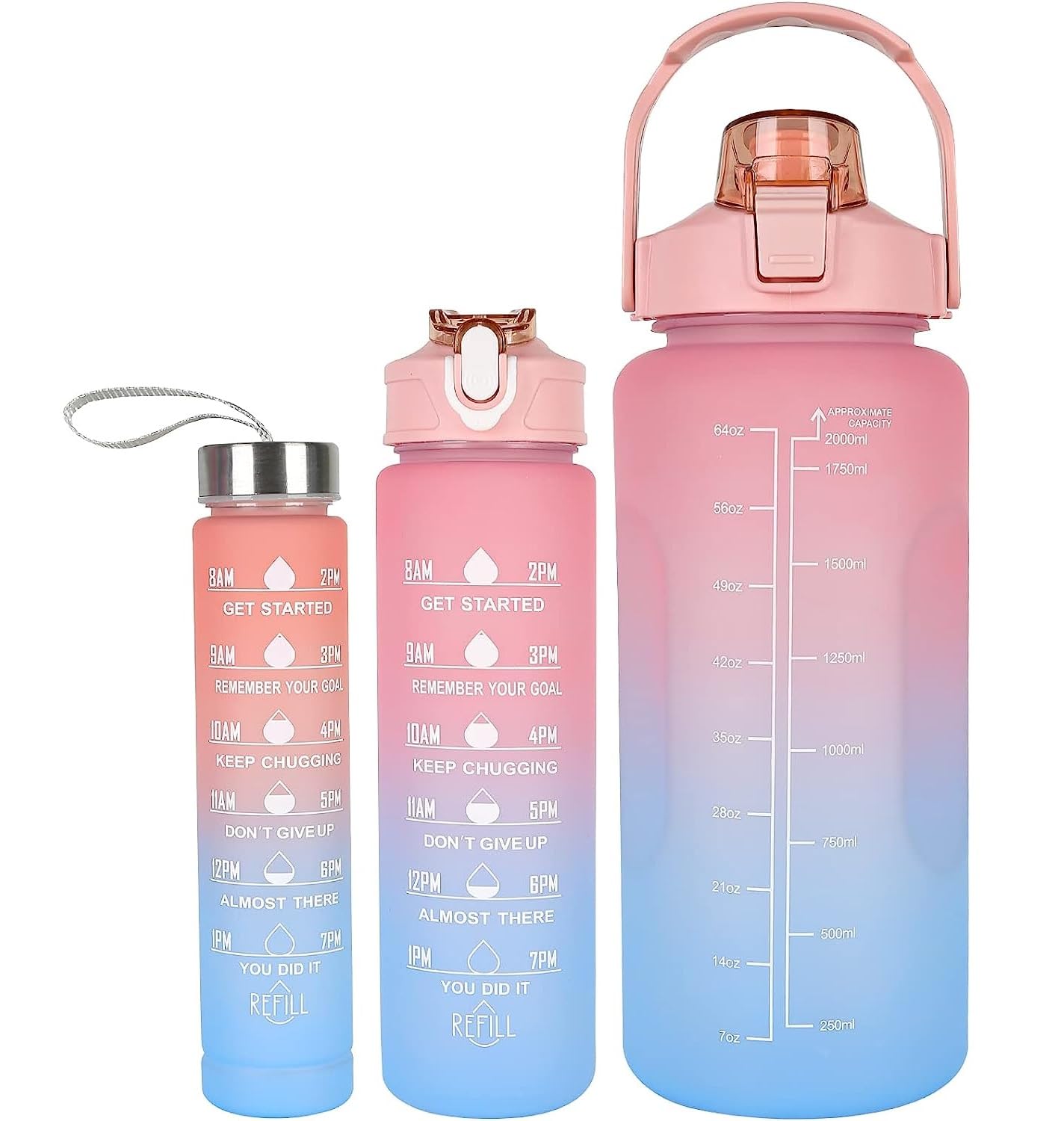 GALV Set of 3 Water Bottle with Motivational Time Marker, Leakproof