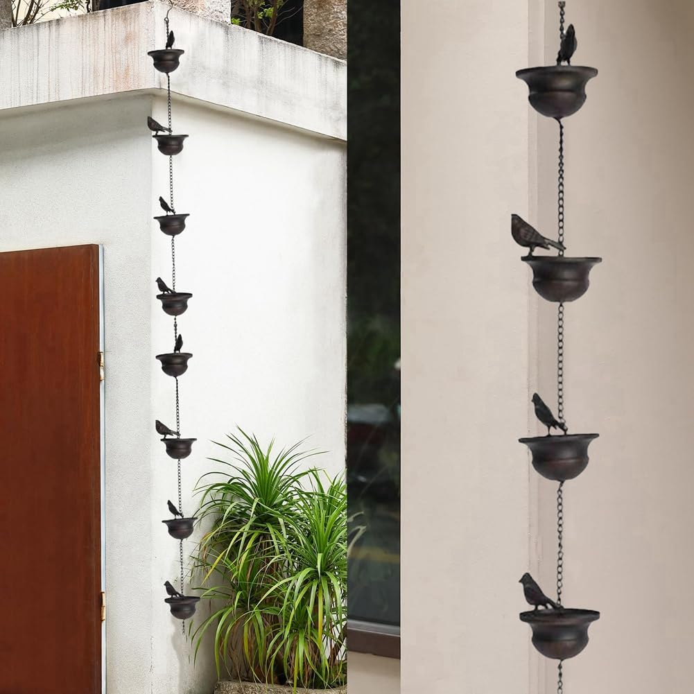 Chaîne de pluie pour gouttière d'oiseaux, chaîne de drainage, chaîne de tuyau de pour l'extérieur, cloche de pluie en métal, chaîne de pluie suspendue, décoration de jardin extérieur