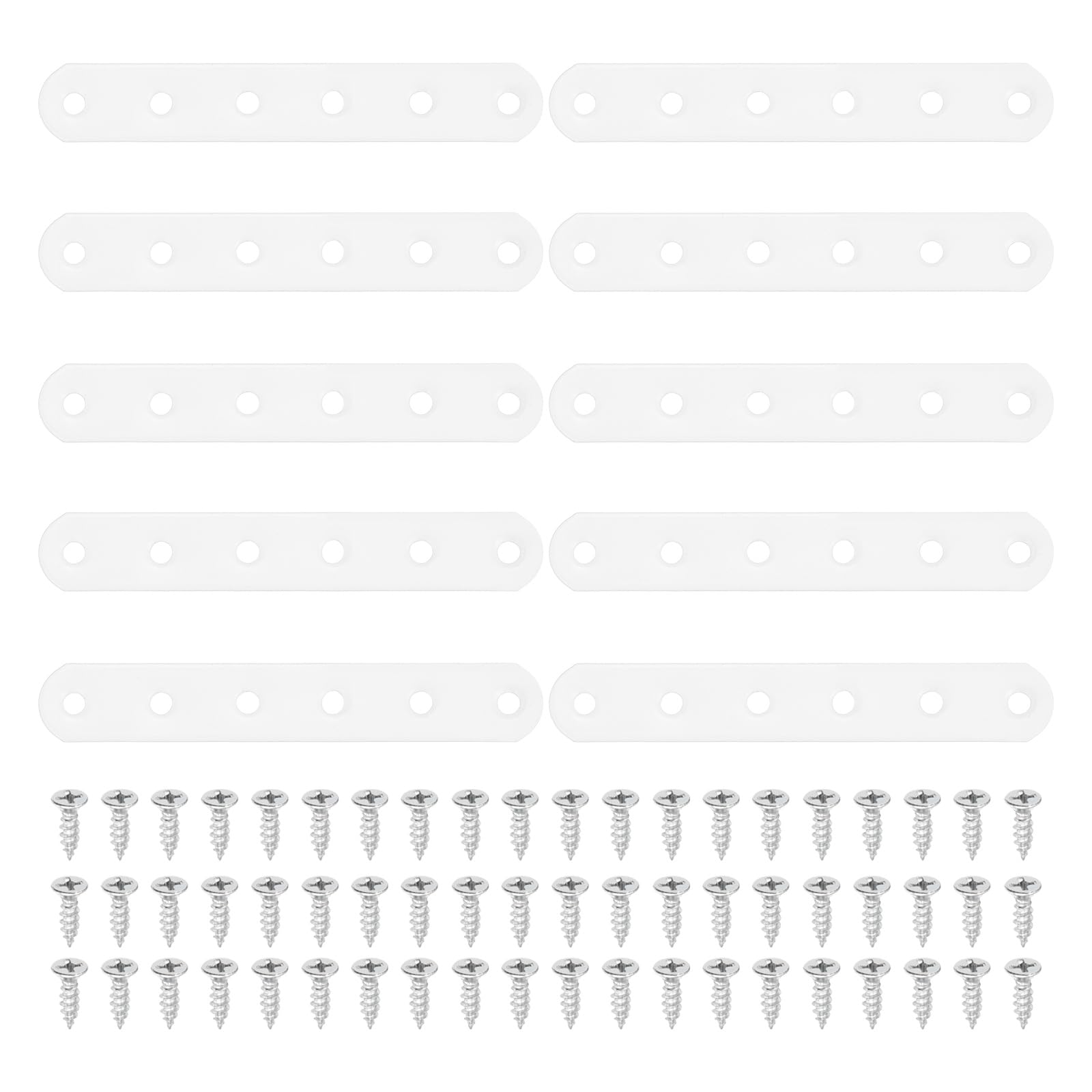sourcing map 10Pcs Iron Straight Brace, 115x18mm Flat Repair Plates Flat Straight Brace Brackets Mending Plate Connector Joining Bracket with Screws for Wooden Furniture Joint, White