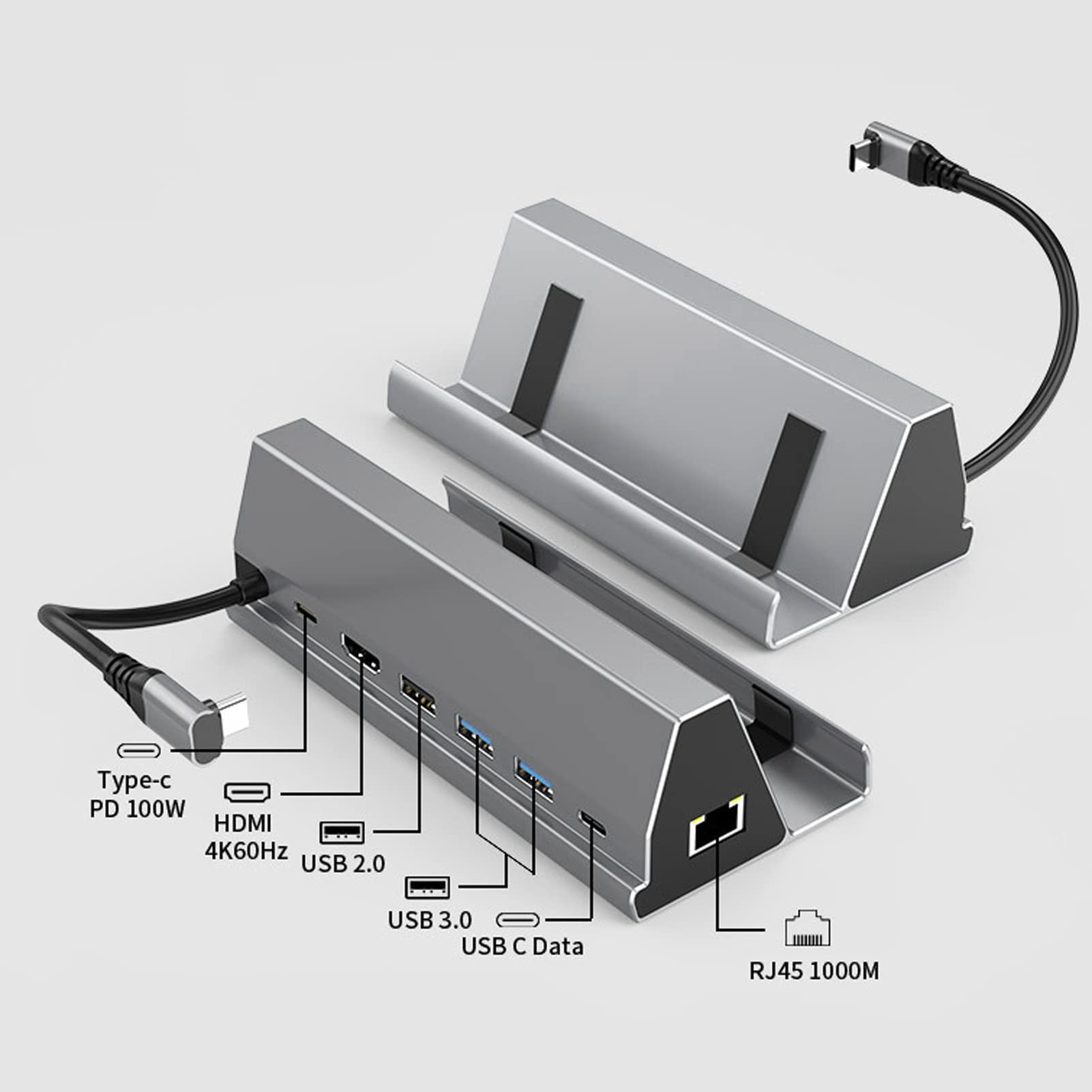Sxhlseller Estación de Acoplamiento de Concentrador USB C 7 en 1, Adaptador USB C a HDMI, 2 USB 3.0, RJ45, USB 2.0, USB C, PD de 100 W, Adaptador Multipuerto USB C para DELL para HP para