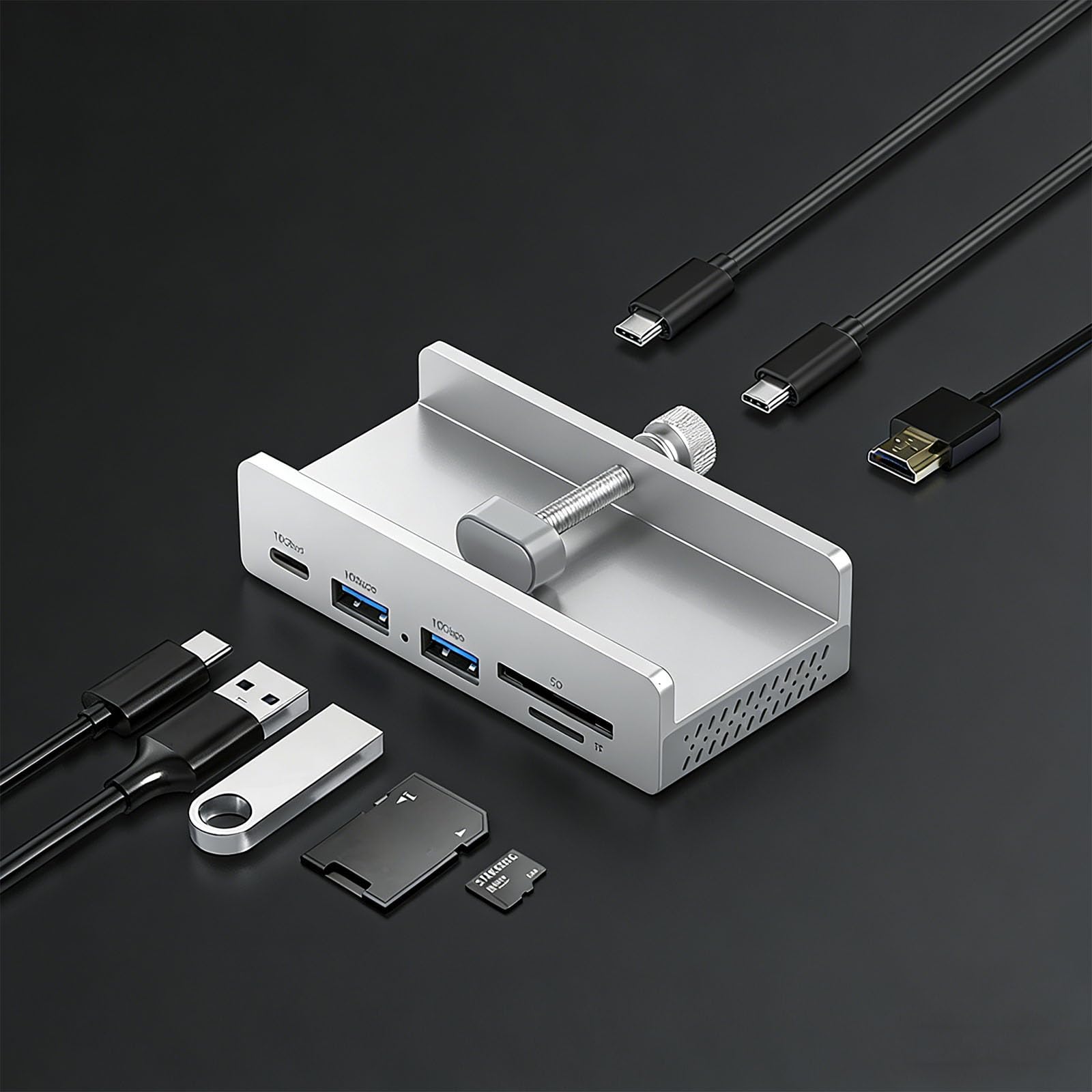 Innowacyjny adapter 7 połączeń typu C z jasnym wyświetlaczem wizualnym 4K 60Hz i gniazdem na kartę pamięci Hub USB C