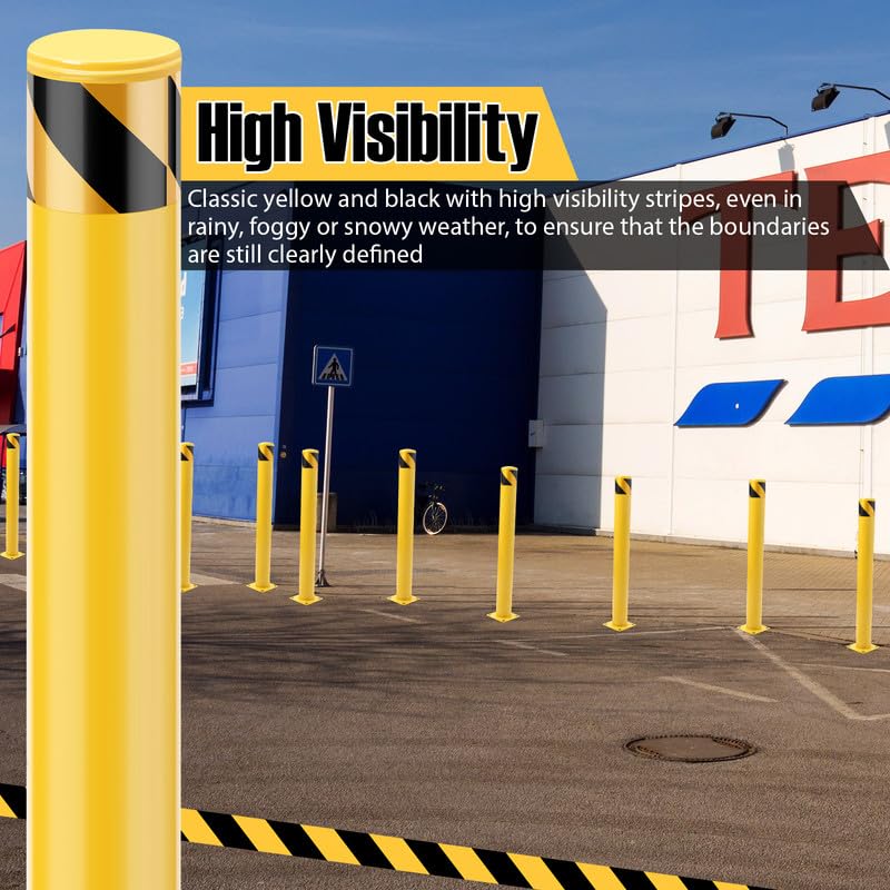 FairOnly Safety Bollard, 36x4.5 Inch Steel Bollard Post, Perfect for Traffic Parking Barrier, Yellow, 6 Pack