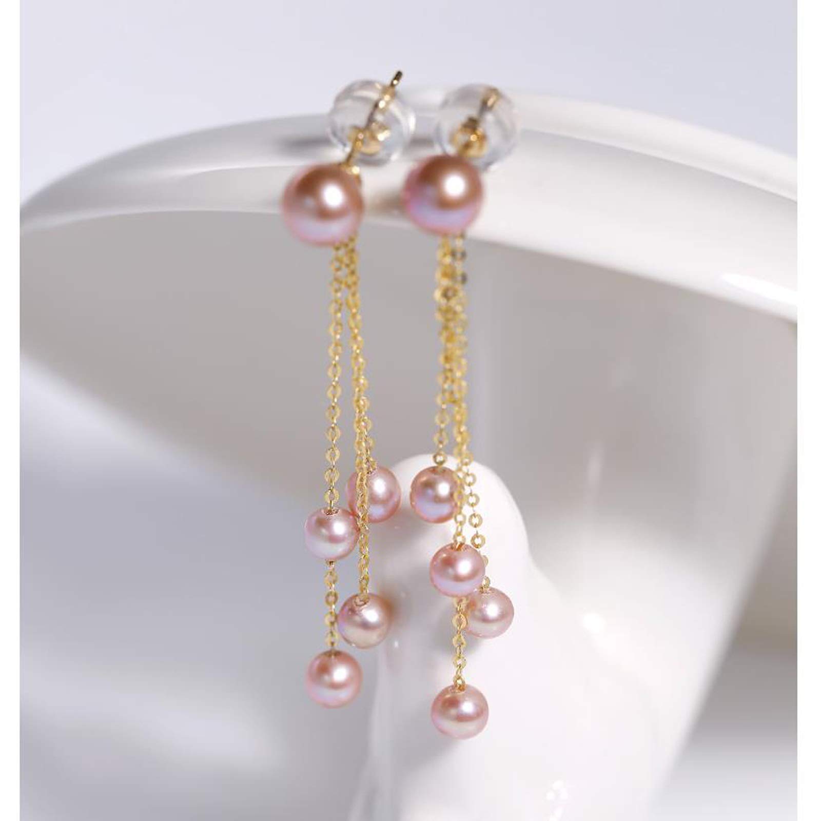Modische Ohrringe für Damen, leuchtende Süßwasserperlen, modische Ohrringe für Damen, 18 Karat Gold, Quaste, Ohrstecker, Geschenk, Quaste, Ohrstecker, Schmuck (C, 1 Paar)