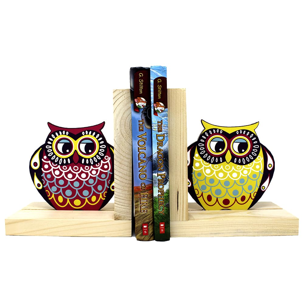 The Rosette Imprint Shaped Wooden Bookend for Kids - Fun Decorative Book Holder for Children's Shelf - Sturdy & Child-Safe Room Décor - Owl Design