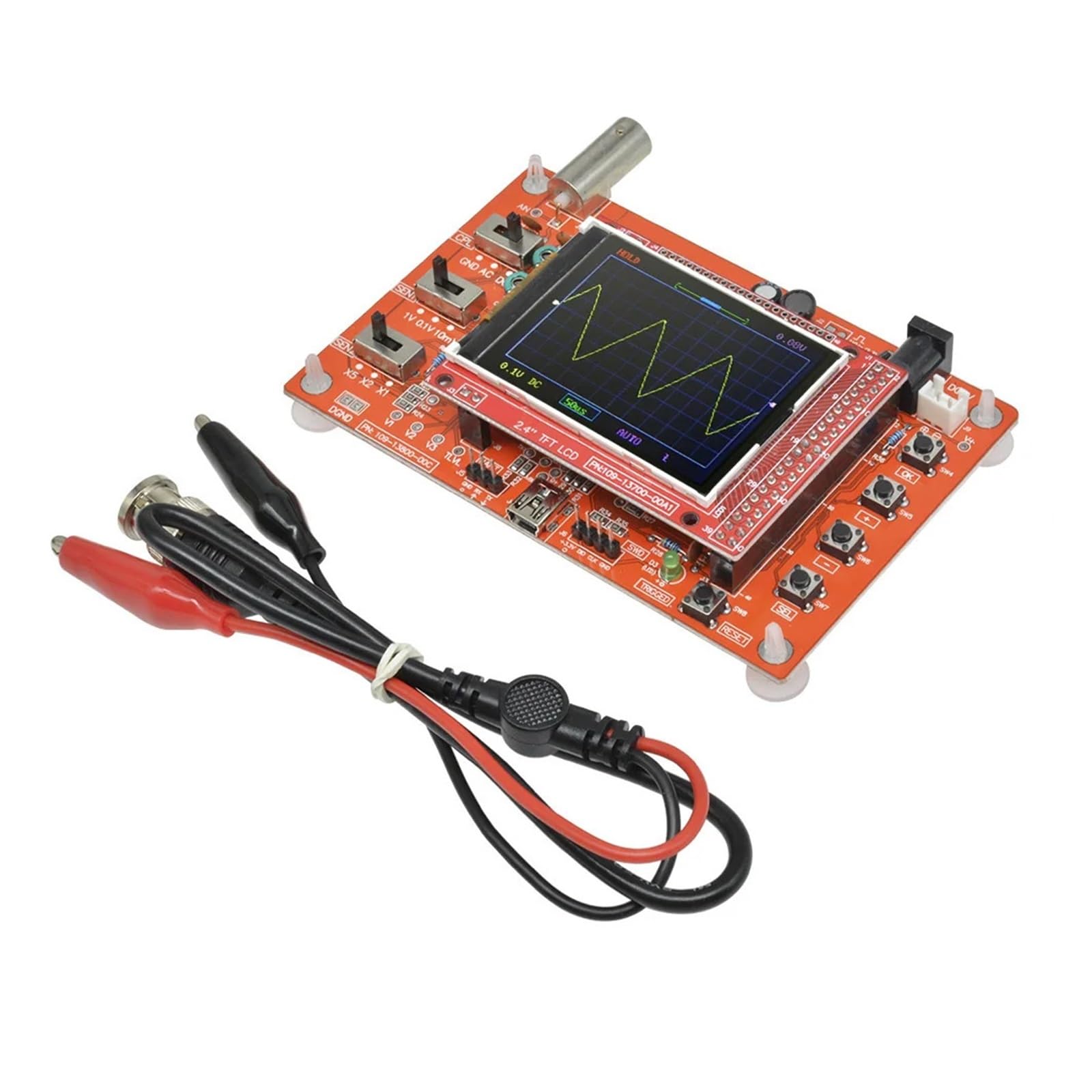 DS0138 Digitales Oszilloskop, 2,4 Zoll TFT mit LCD-Display, Sonden-Testclip, komplett montiert for DIY-Messgerät