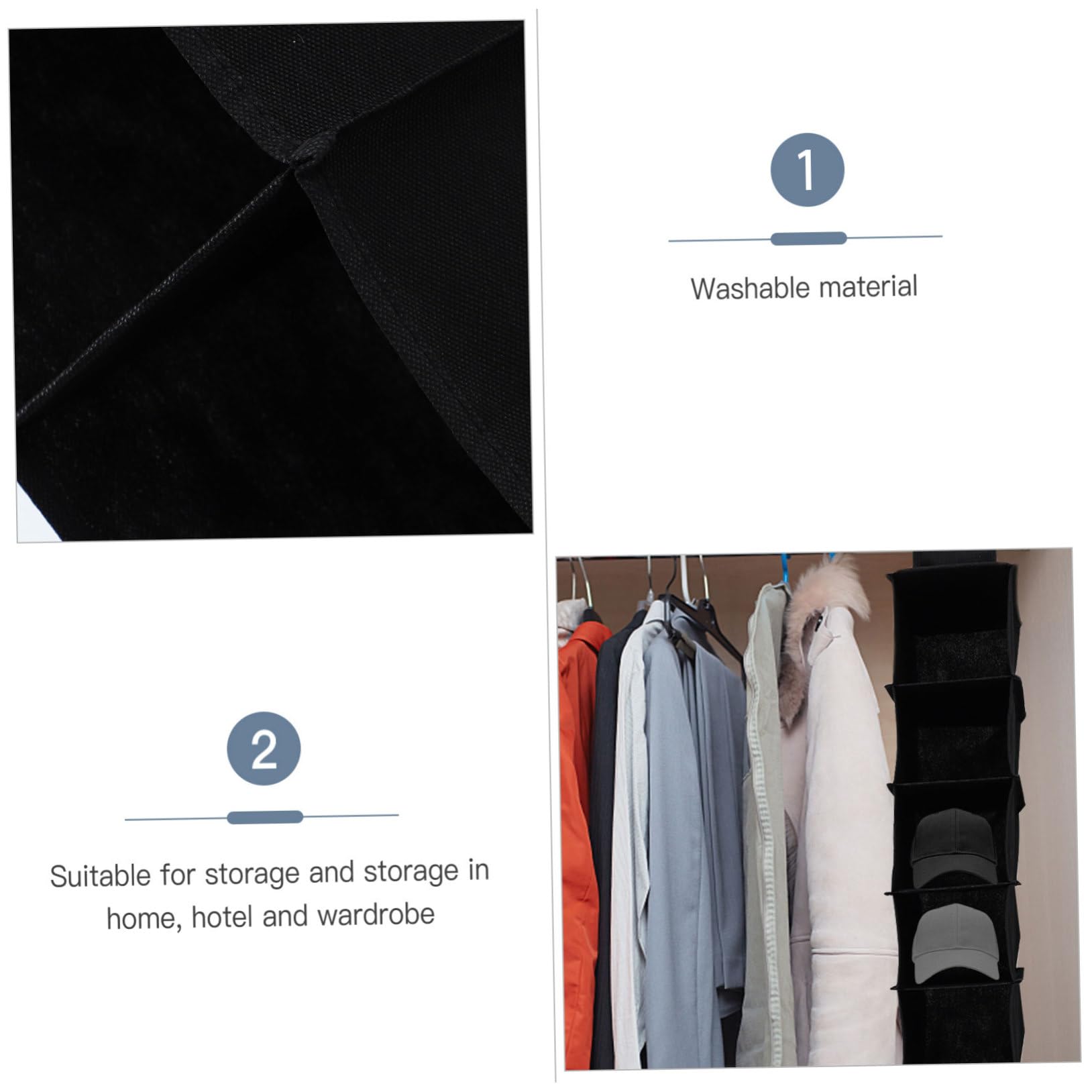 Bolsa Colgante para Armario 10 Rejillas Tela Poliéster Resistente Organizador de Ropa Interior y Calcetines para Dormitorio Uso Doméstico Negro