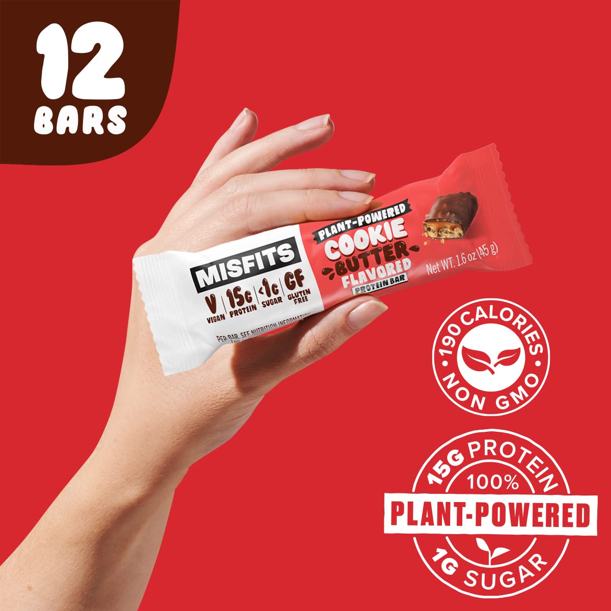 Misfits Vegan Protein Bar, Speculoos, Plant Based Chocolate Protein Bar