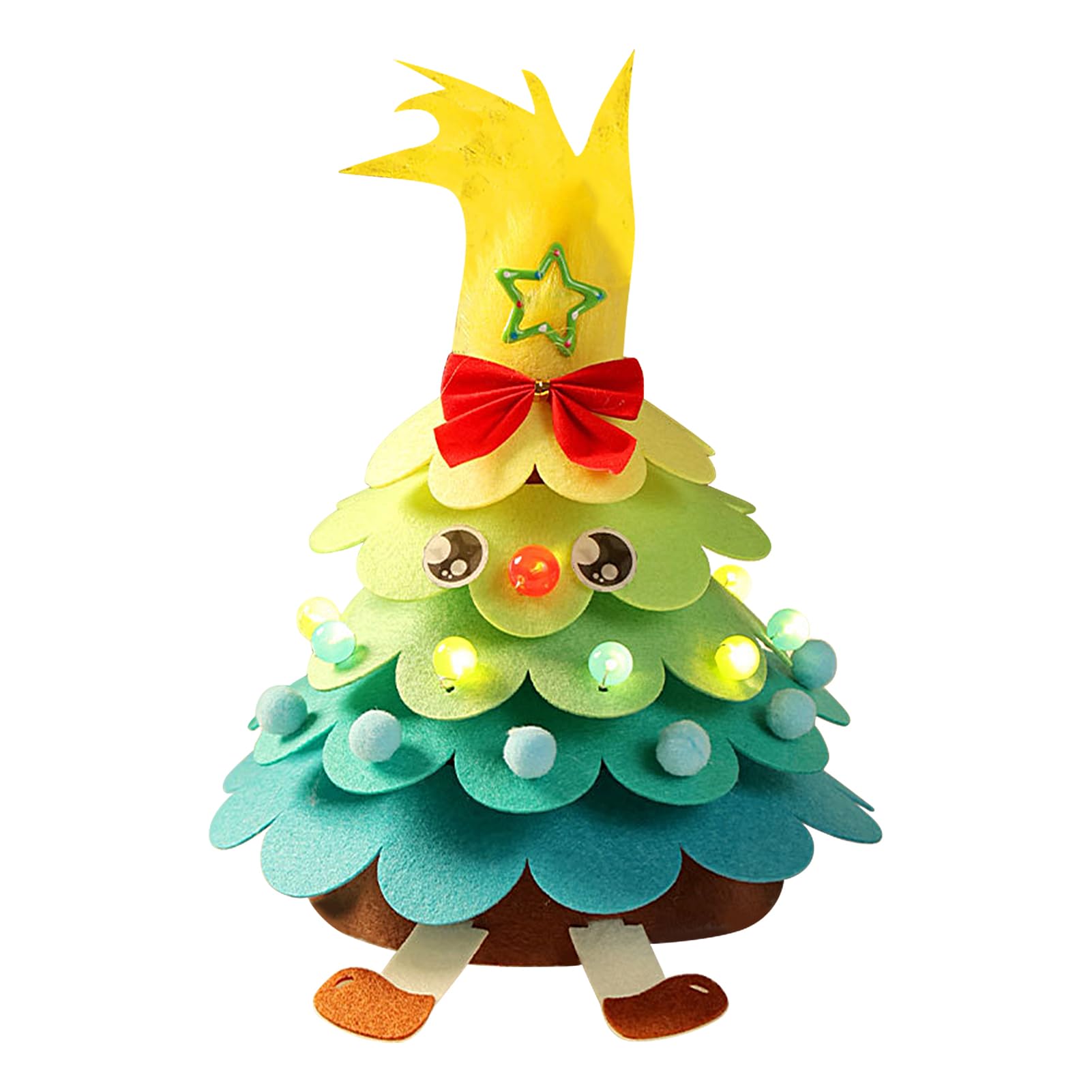 FINLALO Felt Christmas Tree, Kids' Felt Craft Kits with Ornaments, Reusable Felt Christmas Tree, Christmas Tree Home DIY Light up Desktop Ornament, Sturdy Felt Fabric Christmas Decor for Kid (B)