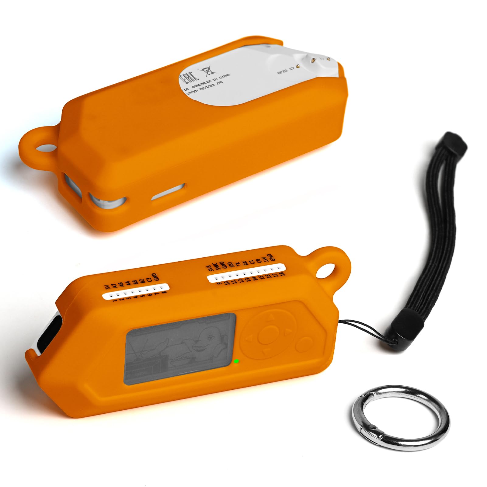 1 Pack Silicone Protective Case for Flipper Zero with Carabiner and Strap, Anti-Scratch Protective Cover for Flipper Zero (Orange)