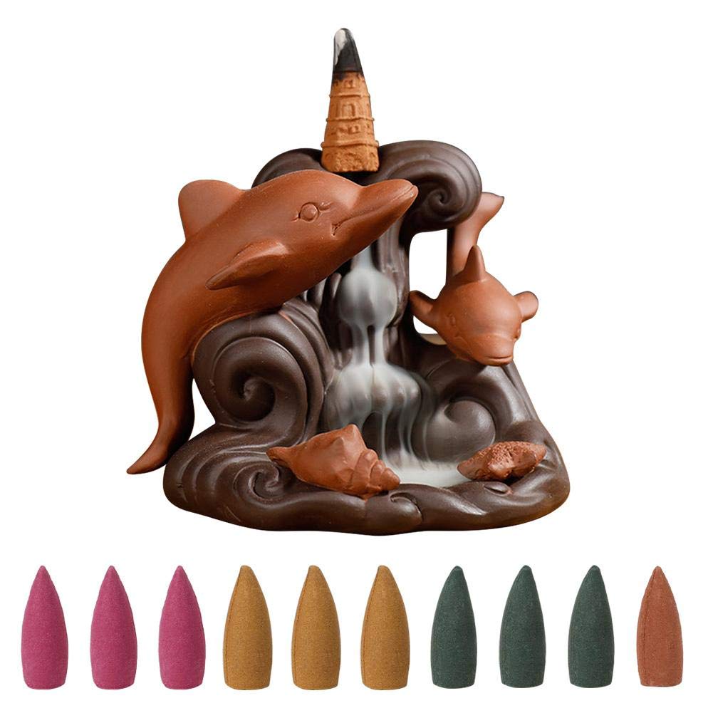 Topincn Purple Incense Burner Ornamental Backflow Censer Incense Holder Home Ornament With Dolphin Decor Handicraft Gift