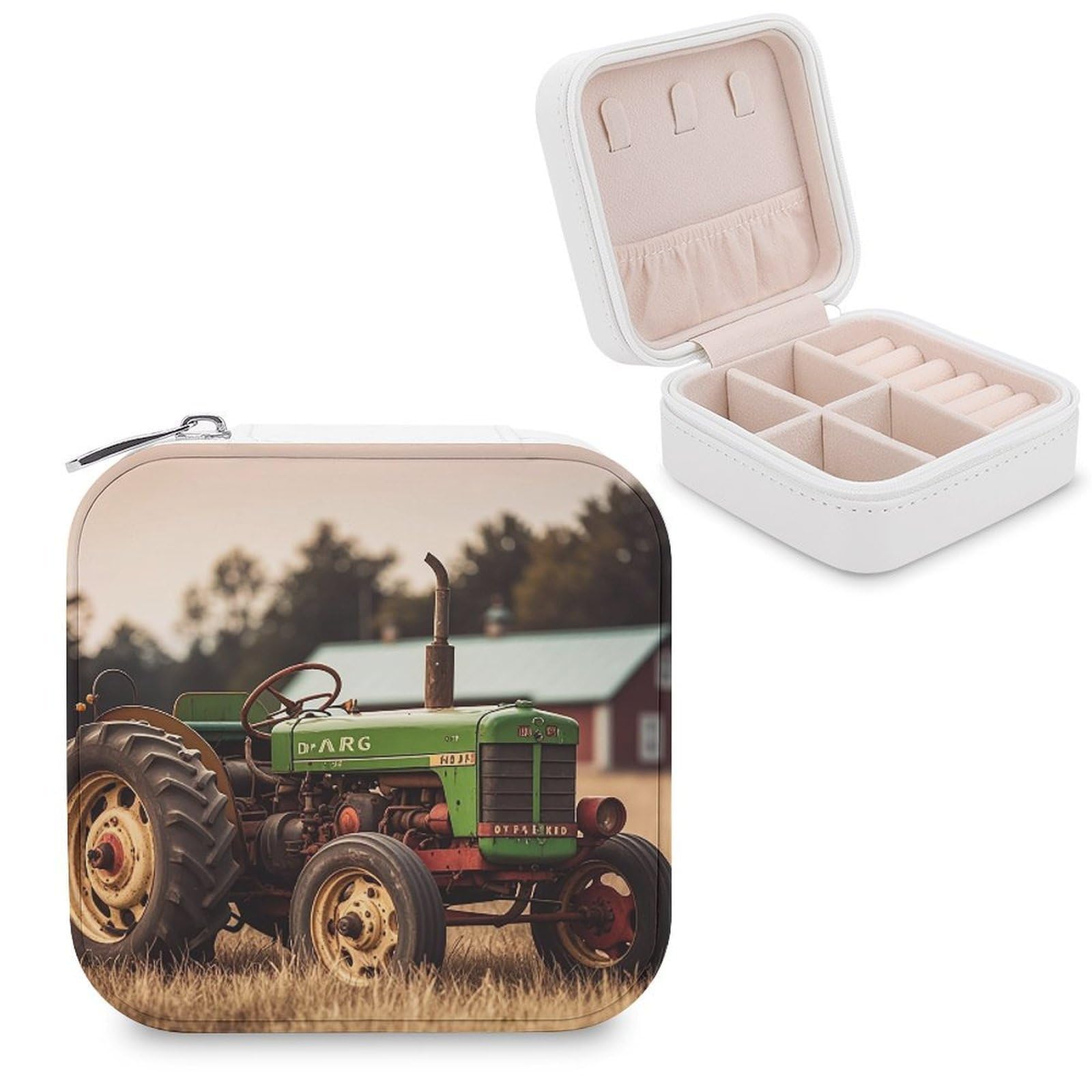 FekiLoot Old Tractor Photo Farm Jewelry Case Personalized Leather Jewelry Box Mini Travel Jewelry Case Small Portable Jewelry Organizer for Ring Earrings Necklace Bracelet