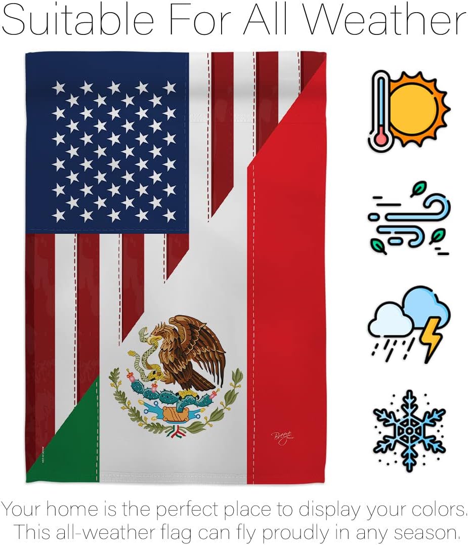 Breeze Decor US Mexico Friendship House Flag - Regional USA American Alliance World Country Particular Area - Decoration Banner Small Garden Yard Gift Double-Sided Made in 28 X 40