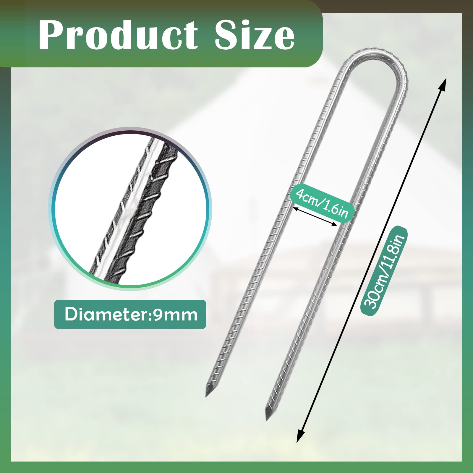 6 Pcs Tendalini per Trampolino Pesante,30cm a forma di U Picchetti da Campeggio Filettati, Chiodi del Trampolino Picchetti in Acciaio Filettati Paletti da Giardino Adatto per Campeggio, Trampolini