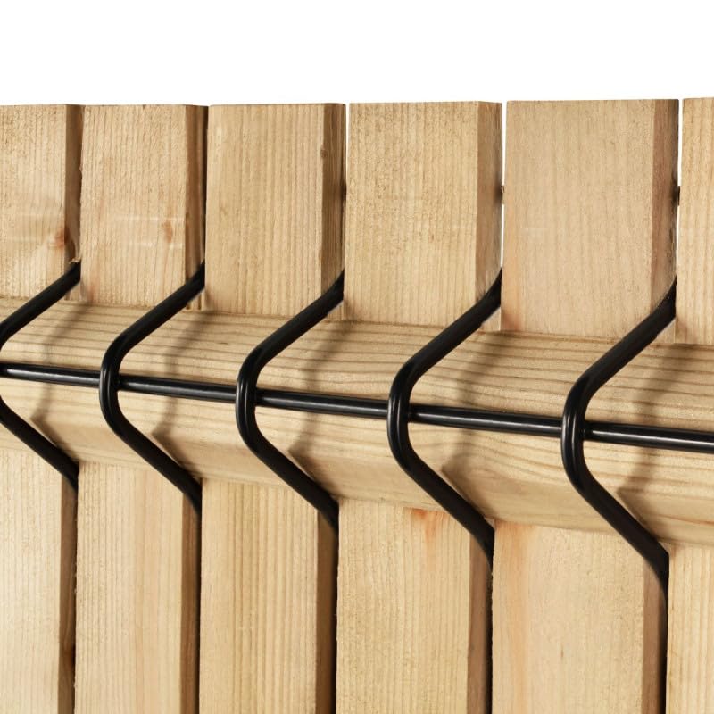 Easy Clôture Kit occultation lamelles bois pin pour panneau rigide maille 55 H 1m73 L 2m50 ep 8mm - Pour Clôture jardin Brise-vue