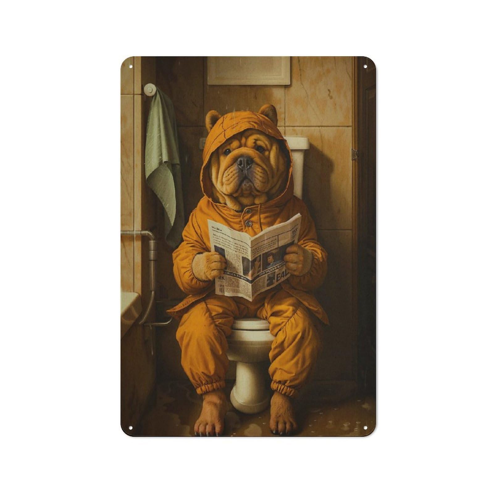 Dog Goes to The Toilet Vintage Metal Wall Sign 30x20cm for Café Or Restaurant, for Metal Sign Collectors, for Garage And Workshop Walls