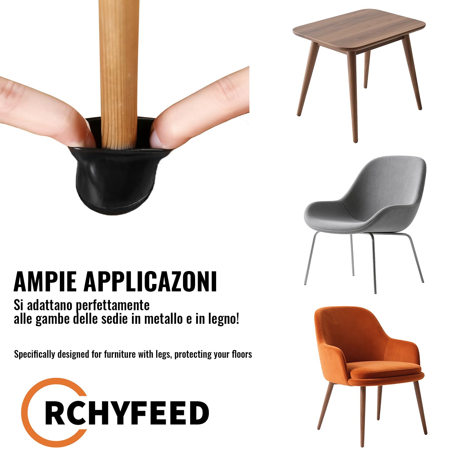 RCHYFEED Protection Pied de Chaise, 24 Pièces Protecteurs de Sol en Silicone Noir avec Feutre enveloppé, Reduire Le Bruit éviter Les Rayures, Ronde14-20mm