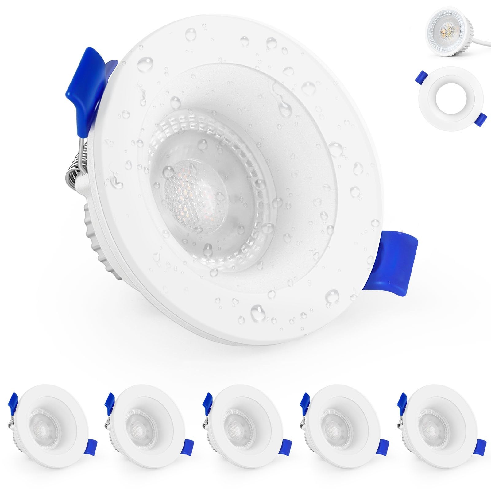 Spot LED Encastrable 230V 4000K IP65 Spot Salle de Bain 68-75mm 6PCS Blanc