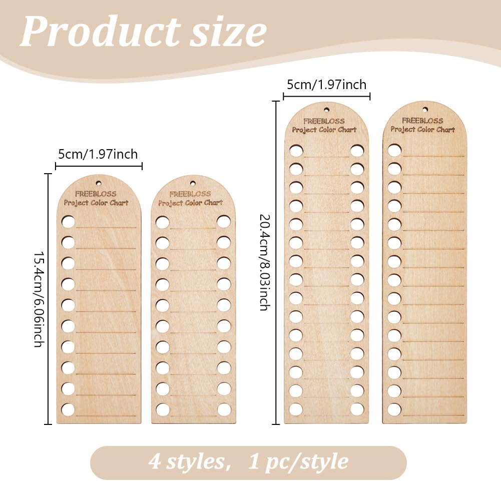 FREEBLOSS 4Pcs Project Color Chart Erasable and Reusable Wood Temperature Blanket Color Chart Wool Shade Organiser Card Blanket Planner for Thread Crochet Knitting Accessories,10/20/15/30 Holes - Image 2