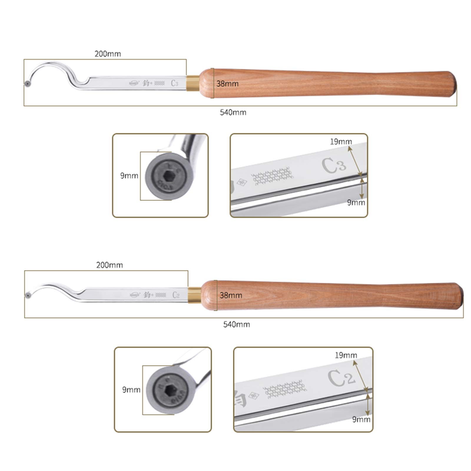 Herramientas de torneado de Madera con Punta de carburo y Cuello de Cisne, Barra de cincel de Torno doblada con Punta de carburo e Inserto de Corte Redondo de carbur