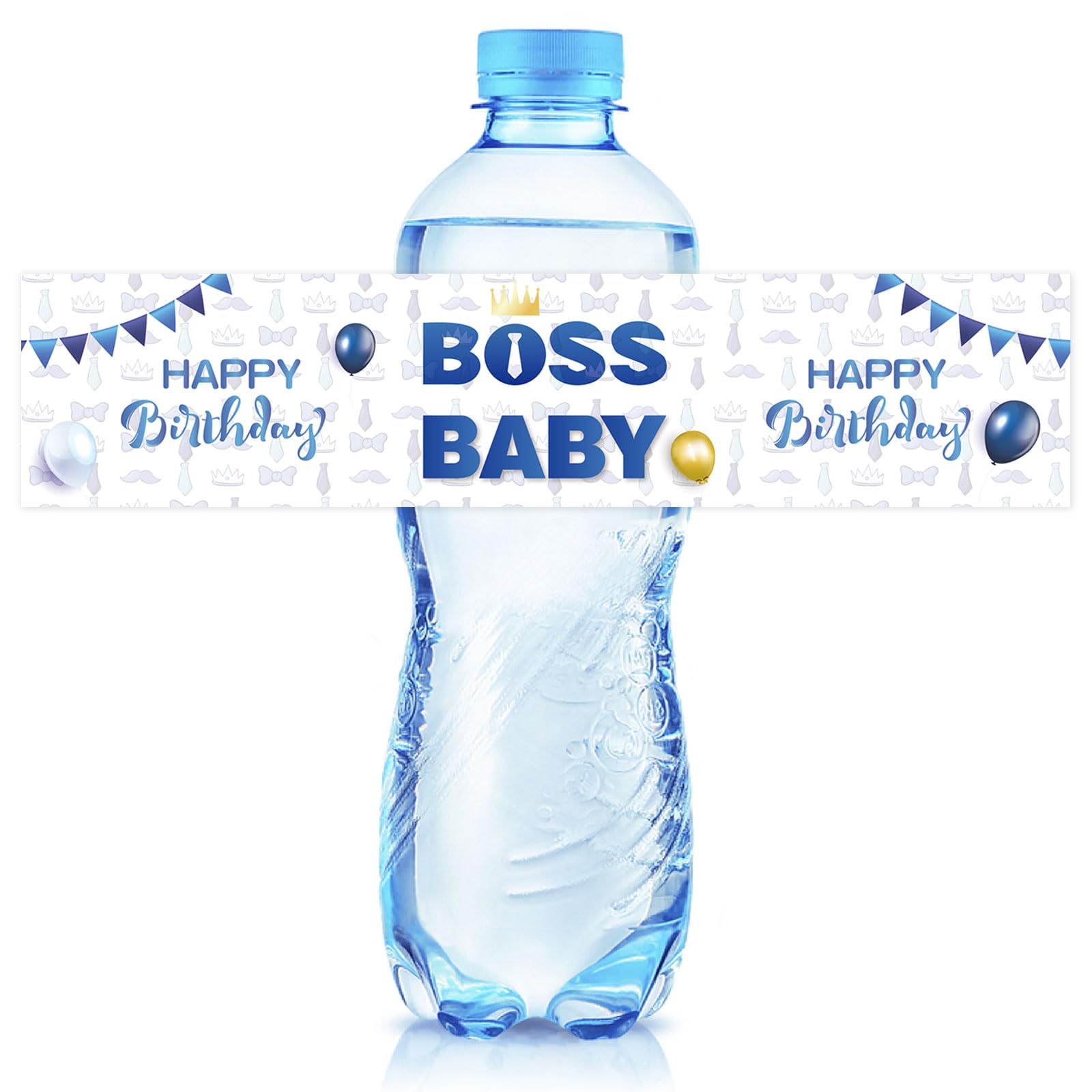 32 Pcs Boss Boy Water Bottle Labels, Boys 1st Birthday Party Decoration Stickers, Baby Shower/Gender Reveal Party Favors Water Bottle Decor Sign
