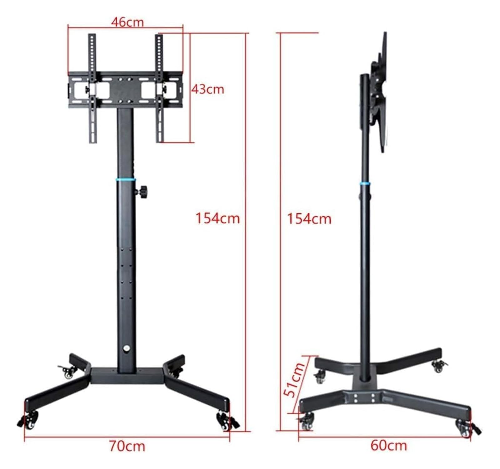 Soporte para TV con Ruedas y Altura Ajustable, Soporte de Montaje y Ruedas, Soporte para TV móvil para Pantallas de 32" 70", Oficina en casa y Eventos