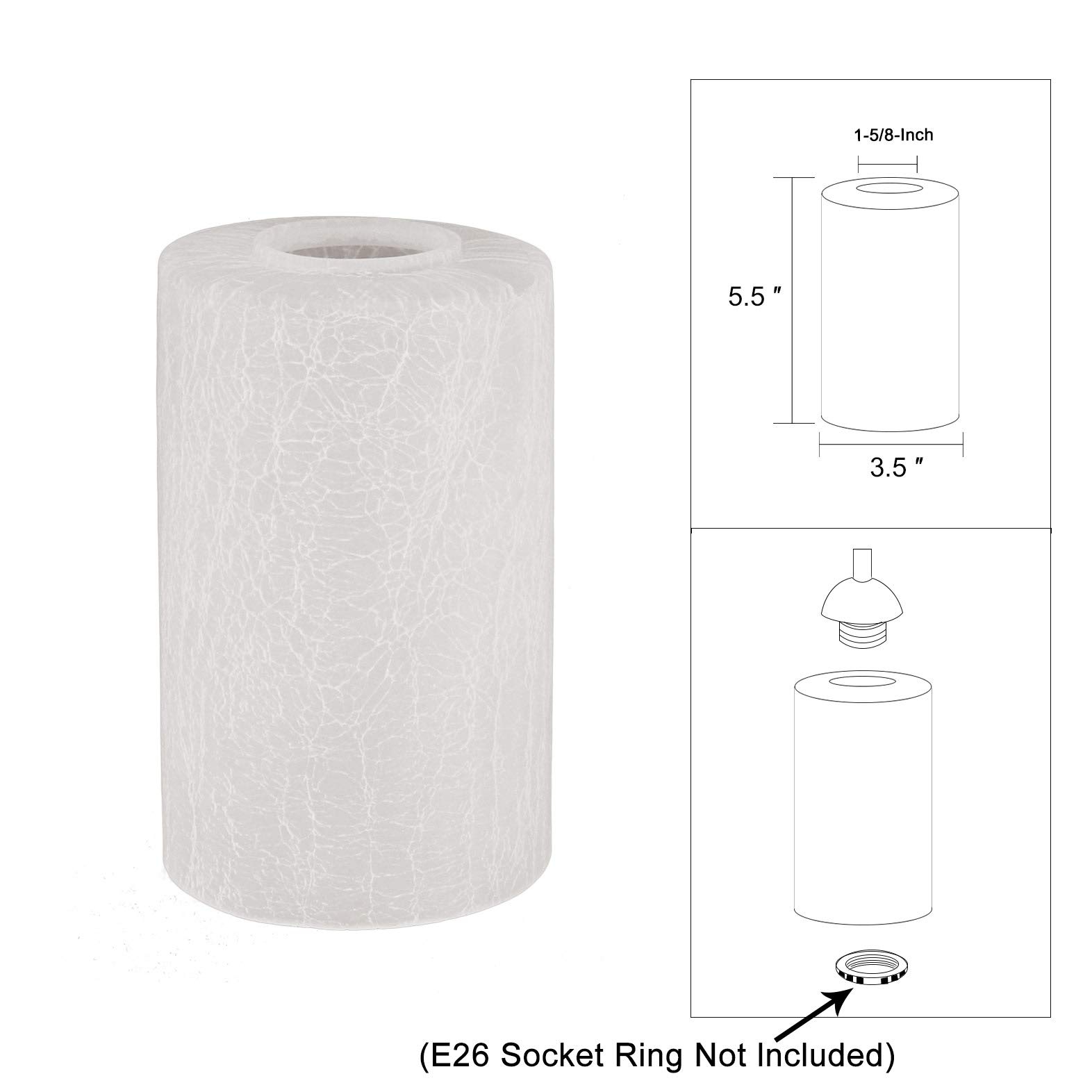 Pantalla de lámpara de vidrio esmerilado con acabado agrietado, paquete de 2 cubiertas de luz de vidrio cilíndrico de repuesto con apertura de ajuste de 1-5/8 pulgadas para lámpara de pared 4
