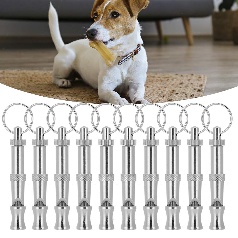 20 Unids/Set Silbatos para Perros,Silbato para Perros de Acero Inoxidable de Longitud Ajustable para Dejar de Ladrar con Anillo Colgante de Metal