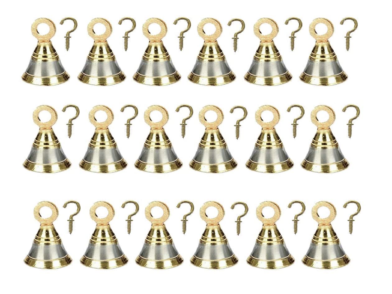 SKSM Metal Brass Jingle Decorative Bell Brass Pooja Room Bells with J Hook's, (1 inch, 18)