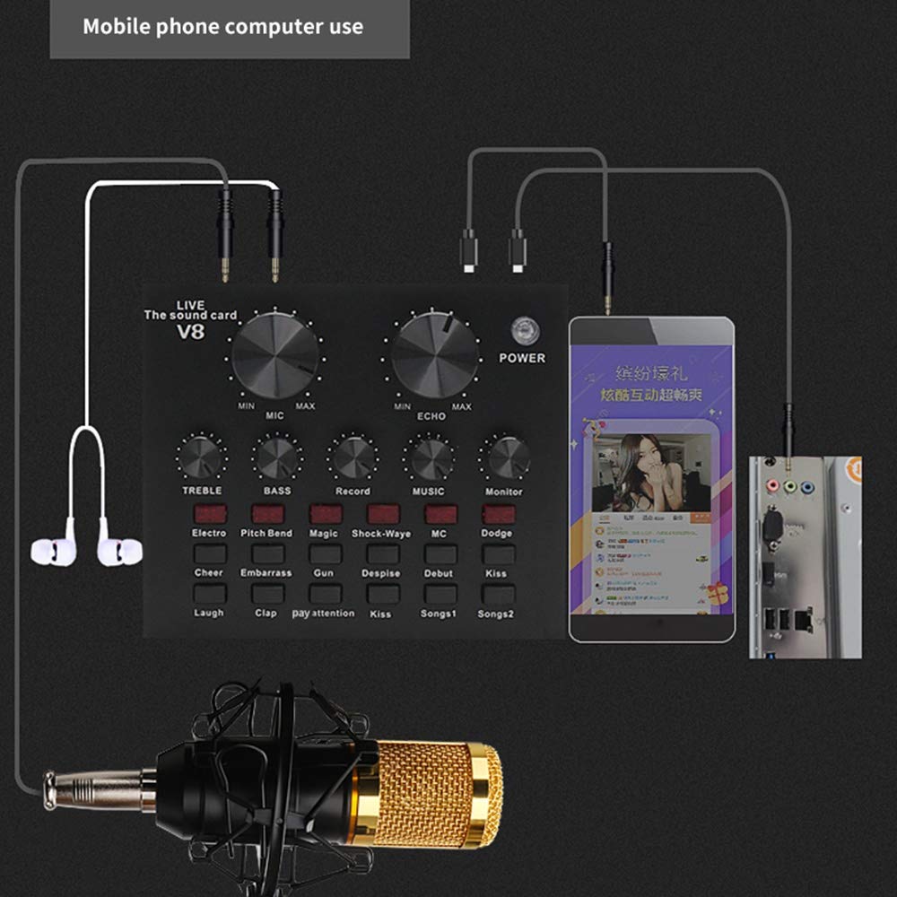 Scheda Audio V8 Interfaccia Set Audio USB Esterno Microfono Live Scheda Audio Funzione per PC Registrazione del Telefono Cellulare Cellulare