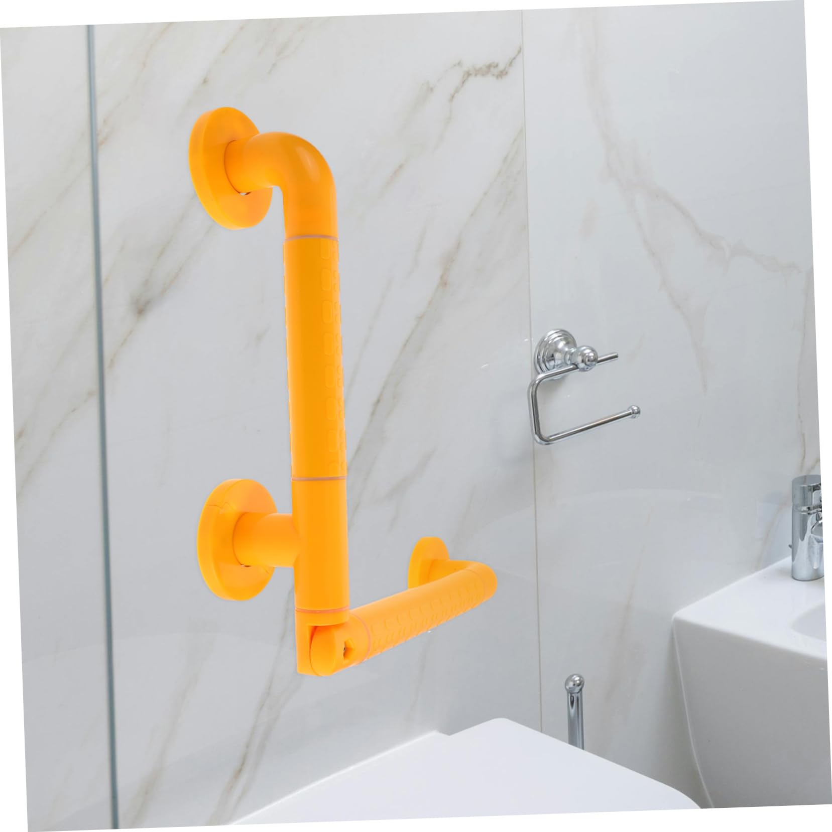 Barra de Apoyo para Baño Amarilla de Plástico y Acero Inoxidable | Bañera y Ducha, Agarre Antideslizante y Cómodo, Pensado para Niños y Personas Discapacidad