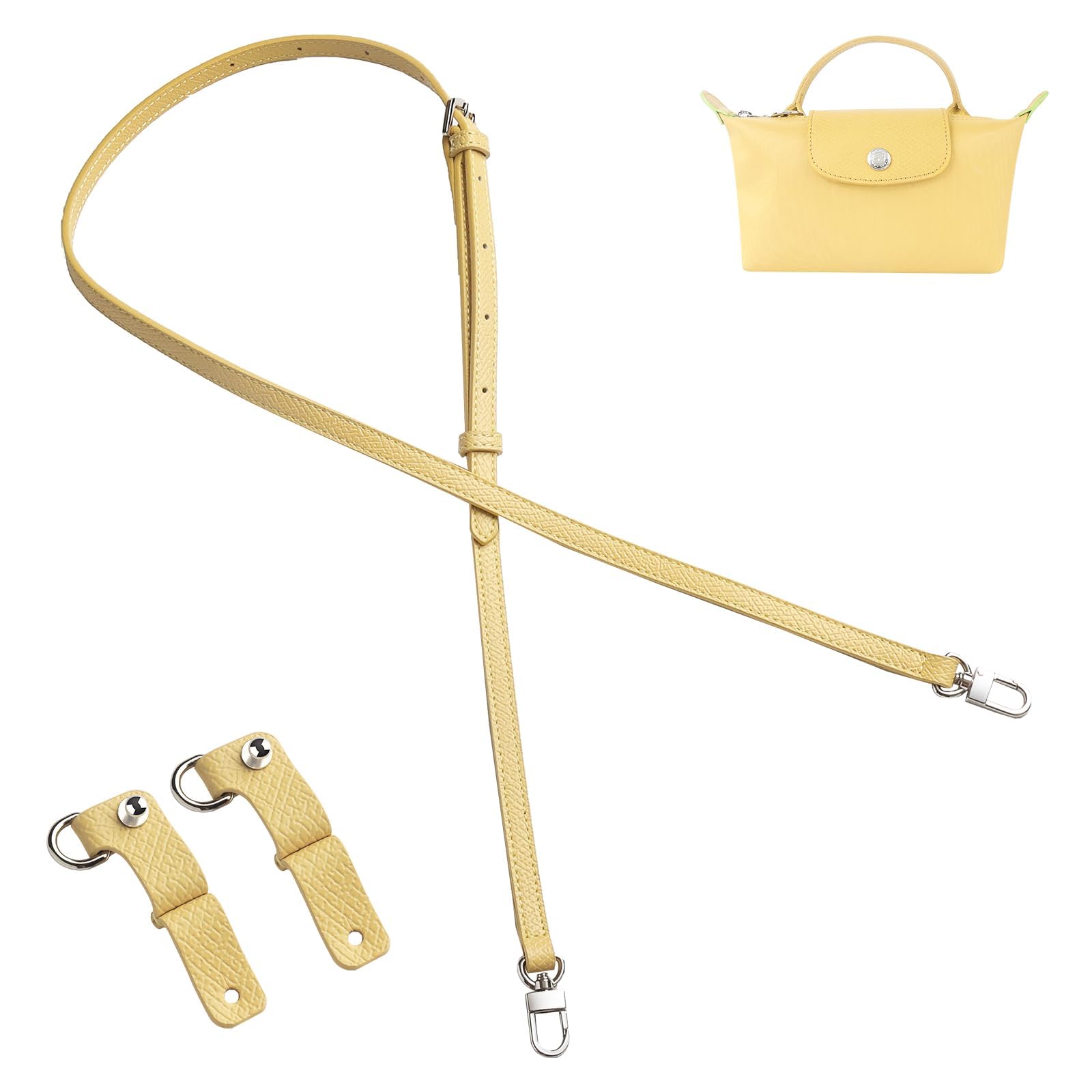 Gastinsave Purse Straps Replacement, Leather Handbag Crossbody Shoulder Strap Adjustable for Longchamp Bag Women (Wheat Yellow)