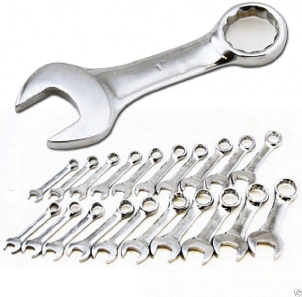 VCT 20 PC SAE STANDARD AND MM METRIC SIZE SIZED SHORT LENGTH END STUBBY WRENCH SET 7/16" to 1" and 10mm to 19mm