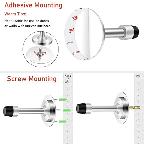 Miniatura 7 de Paquete de 4 topes de puerta de 3.5 pulgadas, autoadhesivos, sin taladro, para parte inferior de la puerta con punta de parachoques de goma, topes