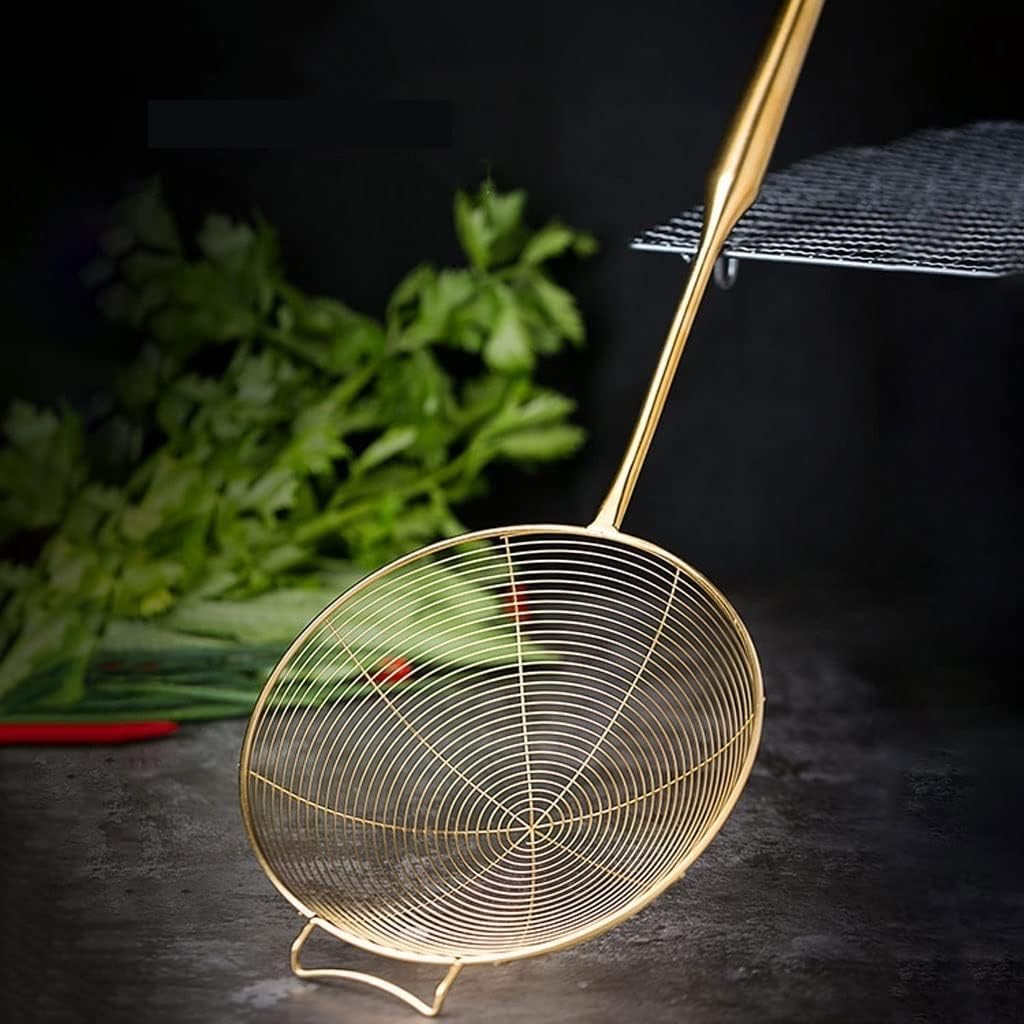 ENGENDER Strainer with Handle Pasta Strainer Stainless Steel Mesh Ladle Wire Scoop with Long Handle for Frying and Drain Noodles Colander Spoon(17.32x6.10in)