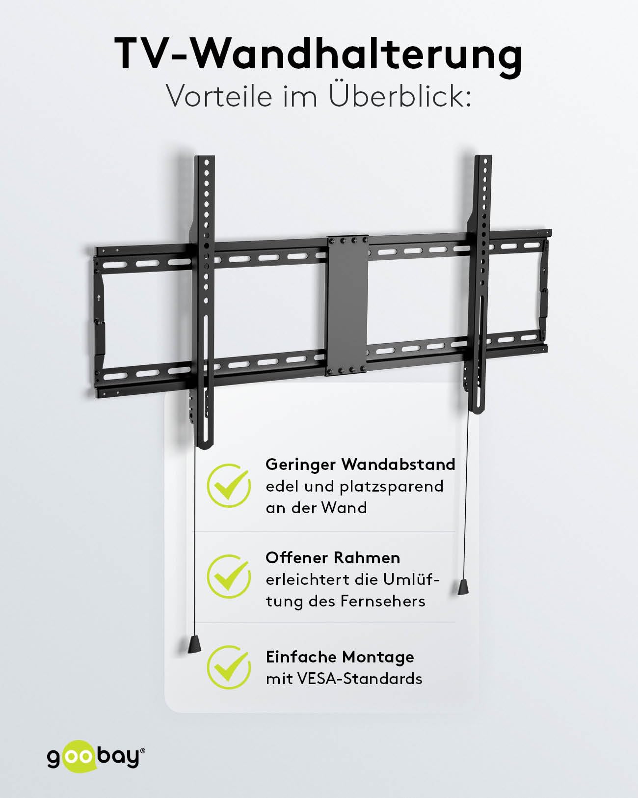 Goobay Wandhalterung 75 Zoll extra flache Halterung für große Fernseher von 43 bis 100“ bis 75Kg max. VESA 800x400 (49742)
