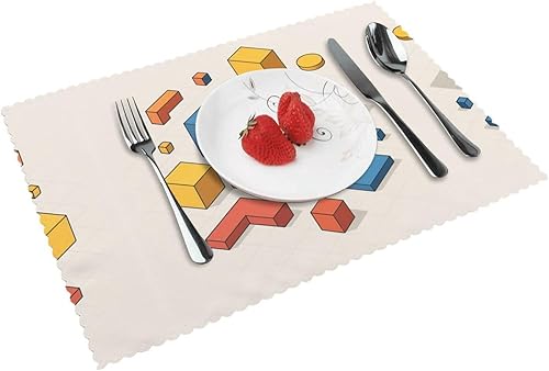 Juego de 4 manteles individuales rectangulares, resistentes al calor 3D isométricos impresos para cocina y comedor 3d isométrico,Rose