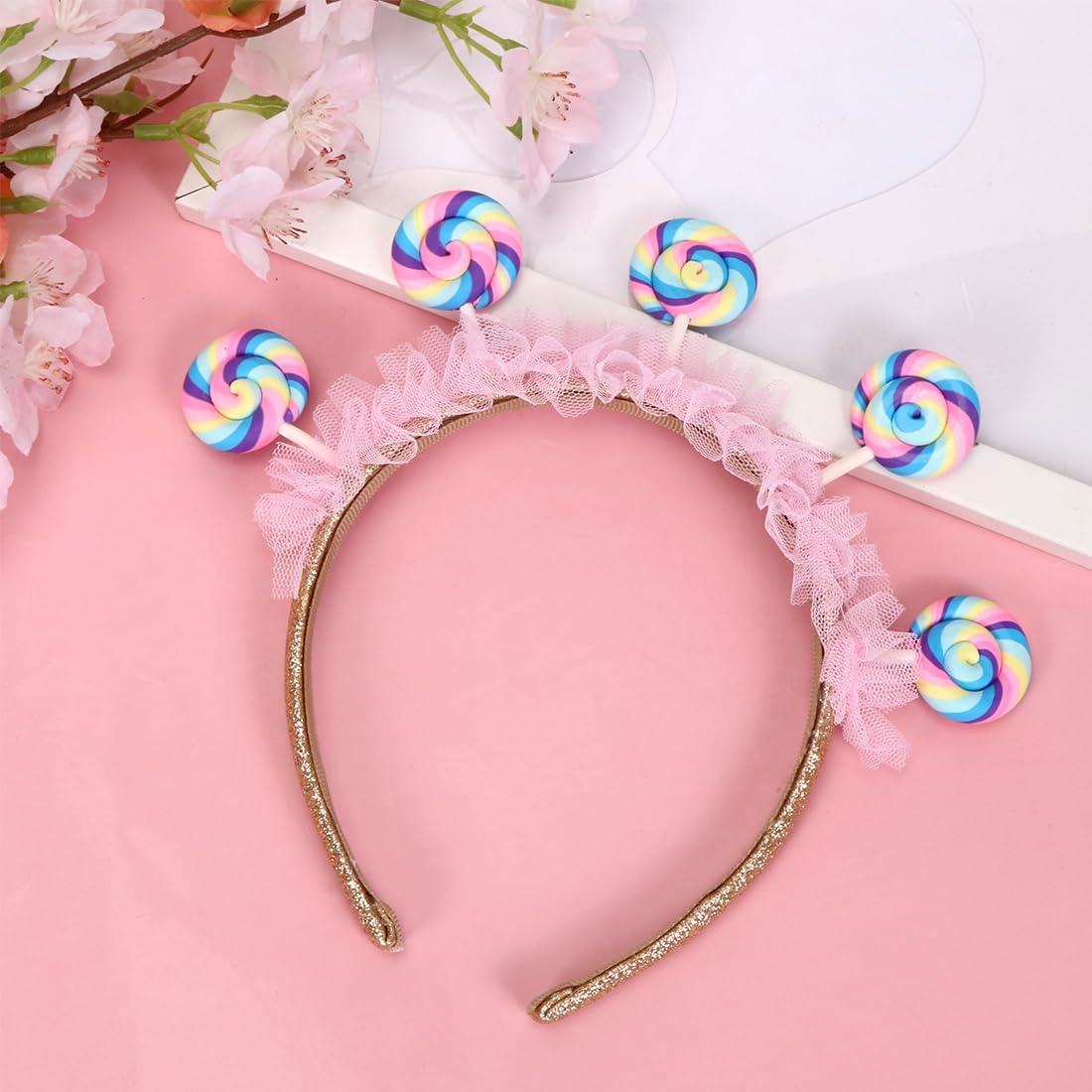 Cukierkowa opaska na włosy, na karnawał, dla kobiet, słodka ozdoba na głowę, cukierki lollipop, tęczowa opaska do włosów, urocza cukierkowa opaska do kostiumu, akcesoria na karnawał imprezę tematyczną